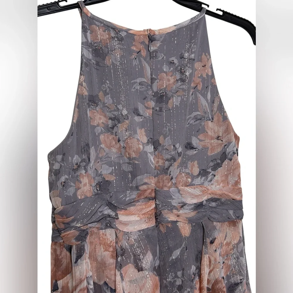 R&M Richards Women’s Floral Halter Maxi Dress Gray & Mauve Size 4P - Picture 7 of 12